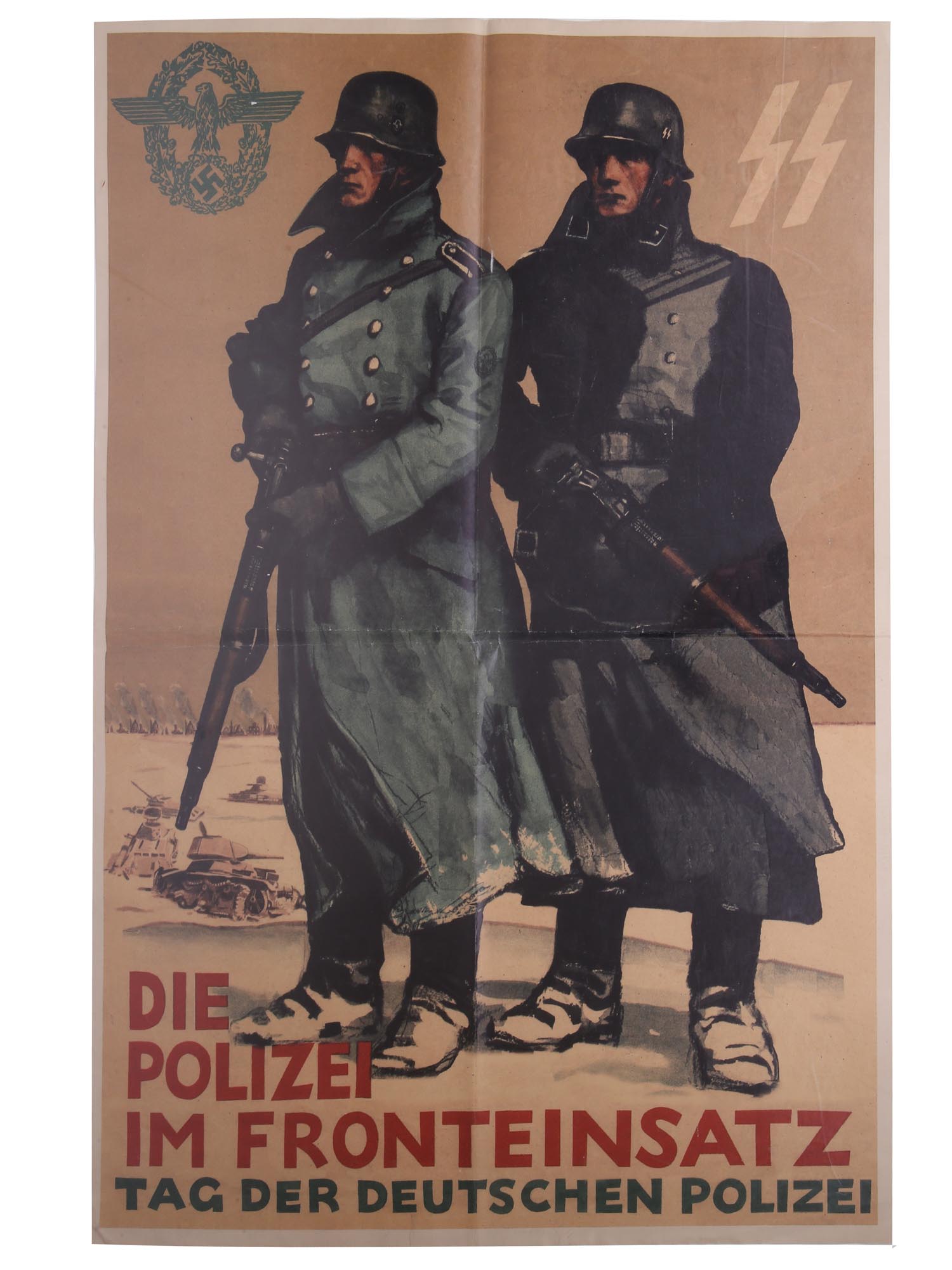 VINTAGE 1942 GERMAN WWII SS POLICE POSTER PIC-0